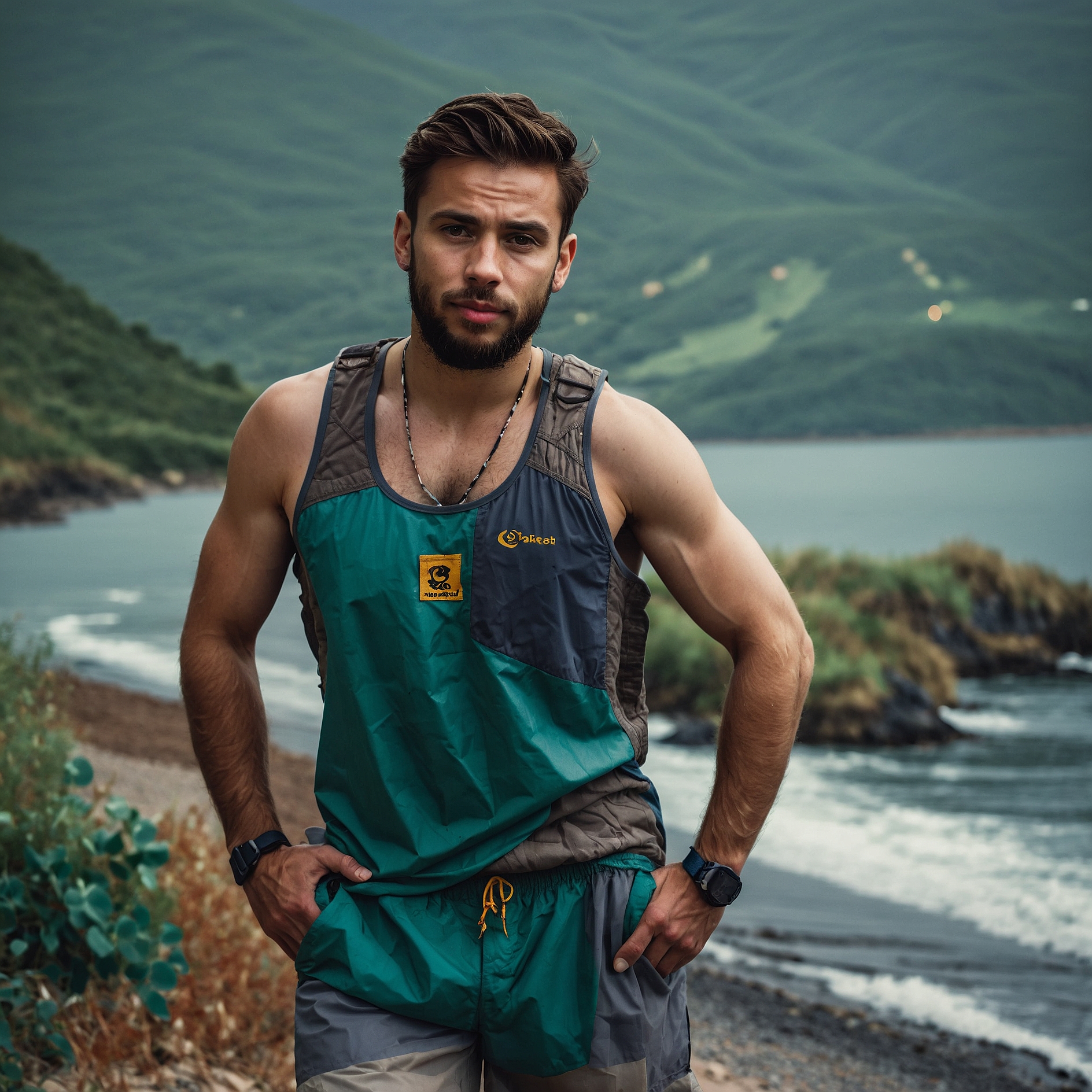 Default_Create_a_realistic_male_photo_he_is_on_a_beach_full_bo_0